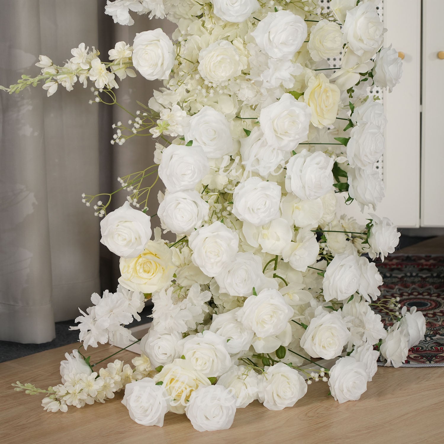 Uflower White Rose Floral Horn Arch Wedding Party Backdrop Decor